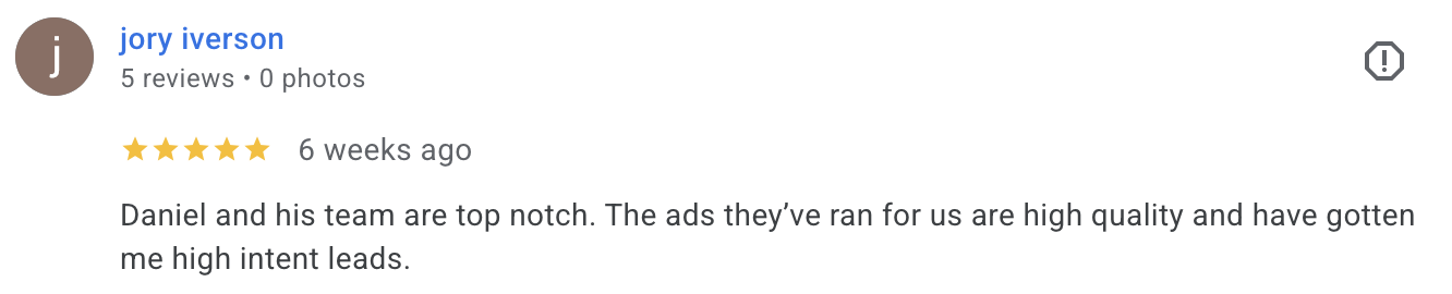 Google review from Jory Iverson
