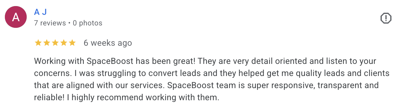 Google review from A J