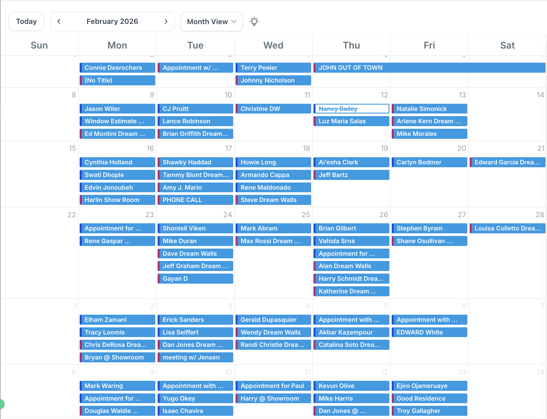 Calendar of demoed appointments — $623K CLOSED