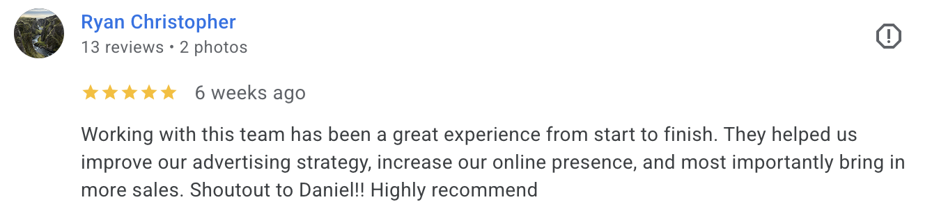 Google review from Ryan Christopher