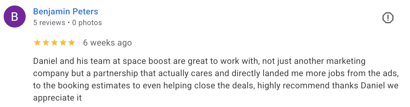 Google review from Benjamin Peters