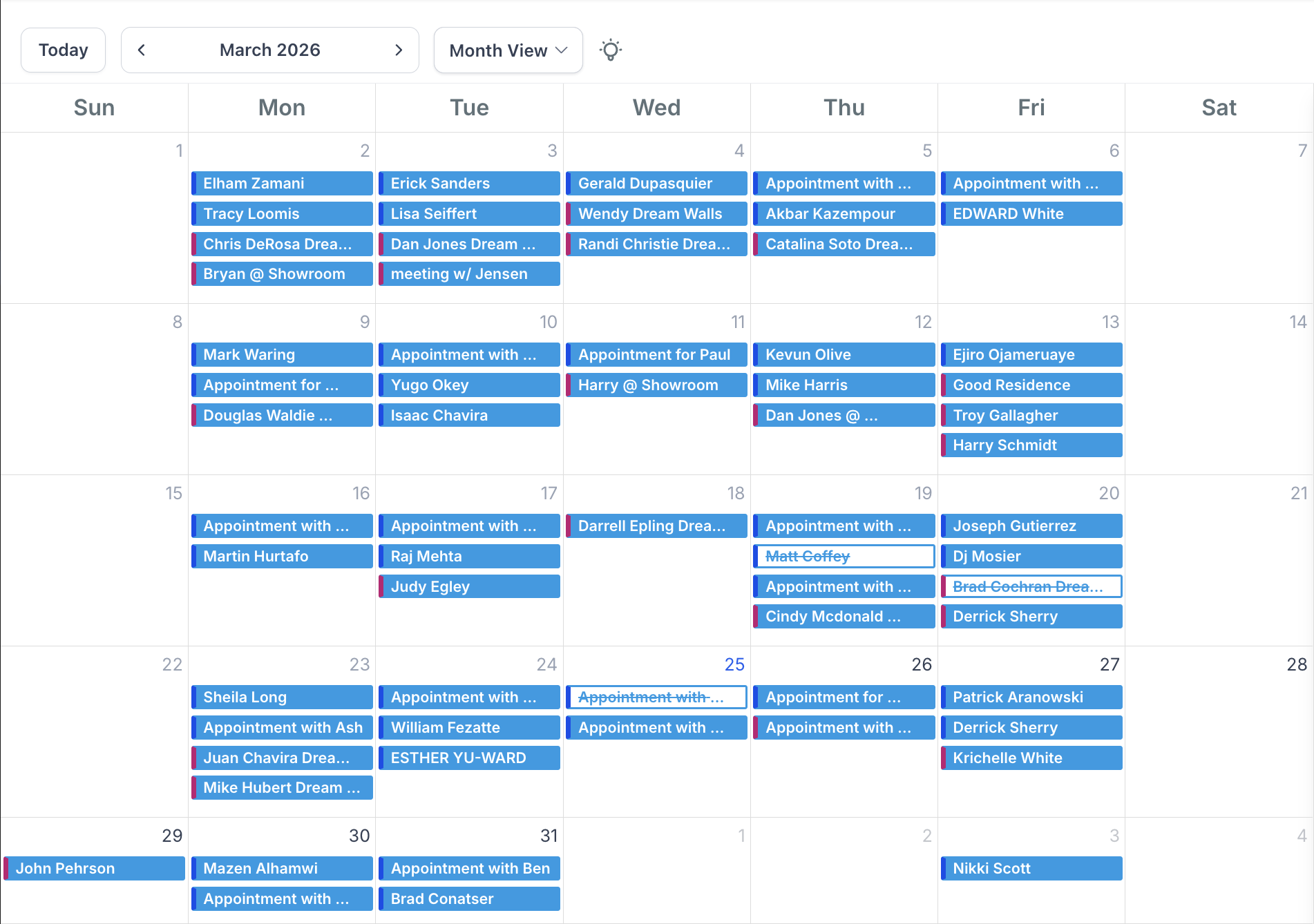 Calendar of demoed appointments — $442K CLOSED
