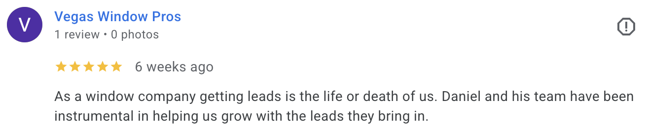 Google review from Vegas Window Pros